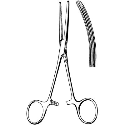 Rochester-Carmalt Forceps, Jaws W/ Longitudinal Serrations & Cross-Serrated Tips, Curved, 6 1/4" (15.9 Cm)